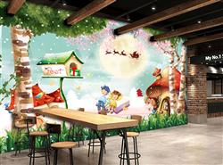 تصویر 7 از گالری عکس طرح پوستر دیواری چاپی سه بعدی اتاق کودک نقاشی زیبا از نمای جنگل و کریسمس