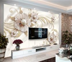 تصویر 2 از گالری عکس طرح پوستر دیواری چاپی سه بعدی نفیس جواهرات برجسته اروپایی تزئینی از گل