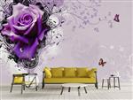 تصویر 4 از گالری عکس طرح پوستر دیواری چاپی سه بعدی اروپایی فانتزی گل رز بنفش