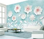 تصویر 3 از گالری عکس طرح پوستر دیواری چاپی سه بعدی خلاق آبی گل های اوریگامی