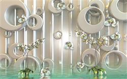 تصویر 1 از گالری عکس طرح پوستر دیواری چاپی سه بعدی موج و حلقه و گل های کوچک