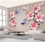 تصویر 3 از گالری عکس طرح پوستر کاغذ دیواری سه بعدی نقش برجسته جدید گل چینی و پس زمینه با پرندگان