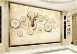 تصویر 2 از گالری عکس طرح پوستر کاغذ دیواری سه بعدی طلایی حلقه درخت و سر گوزن