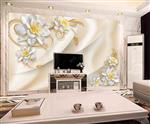 تصویر 3 از گالری عکس طرح پوستر کاغذ دیواری سه بعدی برجسته گل سفید و ساقه طلایی