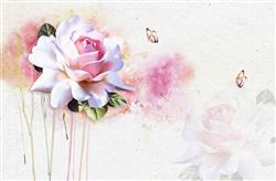 تصویر 1 از گالری عکس طرح پوستر کاغذ دیواری گل آبرنگی و پروانه ها به سبک آمریکایی