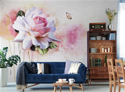 تصویر 2 از گالری عکس طرح پوستر کاغذ دیواری گل آبرنگی و پروانه ها به سبک آمریکایی