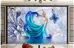 تصویر 7 از گالری عکس طرح پوستر کاغذ دیواری سه بعدی نفیس فرشته طلایی زرق و برق دار همراه با پروانه و گل