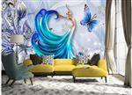 تصویر 2 از گالری عکس طرح پوستر کاغذ دیواری سه بعدی نفیس فرشته طلایی زرق و برق دار همراه با پروانه و گل