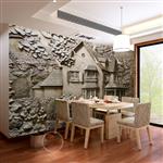 تصویر 2 از گالری عکس طرح پوستر کاغذ دیواری سه بعدی کلبه چوبی به سبک گچبری دیوار