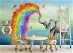 تصویر 2 از گالری عکس طرح پوستر کاغذ دیواری فیل نقاشی شده با آبرنگ و رنگین کمان