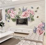 تصویر 3 از گالری عکس طرح پوستر کاغذ دیواری سه بعدی دیوار چوبی پس زمینه و گل رز