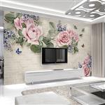 تصویر 2 از گالری عکس طرح پوستر کاغذ دیواری سه بعدی دیوار چوبی پس زمینه و گل رز