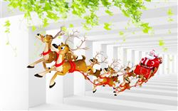 تصویر 1 از گالری عکس طرح پوستر کاغذ دیواری گوزن های بابا نوئل و درشکه پرنده