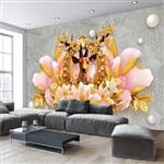 تصویر 2 از گالری عکس طرح پوستر کاغذ دیواری سه بعدی برجسته گل مدرن اروپایی و سر گوزن