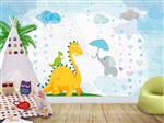 تصویر 2 از گالری عکس طرح پوستر کاغذ دیواری فیل کوچک و بچه دایناسور برای اتاق کودک