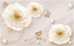تصویر 1 از گالری عکس طرح پوستر کاغذ دیواری سه بعدی طلا و جواهر و گل های سفید پروانه و مروارید