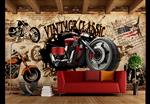 تصویر 3 از گالری عکس طرح پوستر کاغذ دیواری سه بعدی موتور سیکلت قدیمی و دیوار آجری