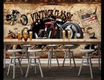 تصویر 2 از گالری عکس طرح پوستر کاغذ دیواری سه بعدی موتور سیکلت قدیمی و دیوار آجری