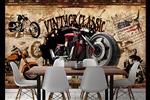 تصویر 1 از گالری عکس طرح پوستر کاغذ دیواری سه بعدی موتور سیکلت قدیمی و دیوار آجری