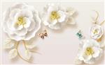 تصویر 1 از گالری عکس طرح پوستر دیواری سه بعدی گل های سفید و جواهرات برجسته