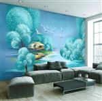 تصویر 6 از گالری عکس طرح پوستر دیواری رویای آبی نقاشی رنگ روغن منظره زیبا با پرندگان سفید