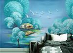 تصویر 4 از گالری عکس طرح پوستر دیواری رویای آبی نقاشی رنگ روغن منظره زیبا با پرندگان سفید