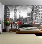 تصویر 3 از گالری عکس طرح پوستر کاغذ دیواری نقاشی چشم انداز مدرن لندن قرمز و سیاه