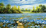 تصویر 1 از گالری عکس طرح پوستر کاغذ دیواری نقاشی چشم انداز زیبا از گل های آبی