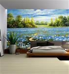 تصویر 3 از گالری عکس طرح پوستر کاغذ دیواری نقاشی چشم انداز زیبا از گل های آبی