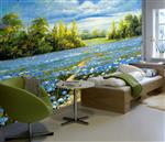تصویر 2 از گالری عکس طرح پوستر کاغذ دیواری نقاشی چشم انداز زیبا از گل های آبی