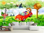 تصویر 6 از گالری عکس طرح پوستر کاغذ دیواری اتاق کودکان نقاشی دیواری ماشین قرمز و لانه پرنده