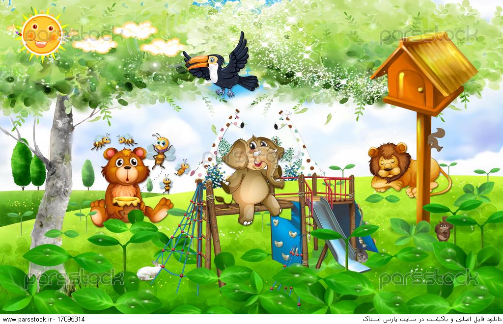 نقاشی کودکانه جنگل و حیوانات