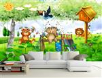 تصویر 4 از گالری عکس طرح پوستر کاغذ دیواری حیوانات زیبا در منظره جنگل نقاشی دیواری اتاق کودکان