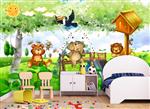 تصویر 3 از گالری عکس طرح پوستر کاغذ دیواری حیوانات زیبا در منظره جنگل نقاشی دیواری اتاق کودکان