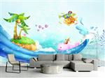 تصویر 3 از گالری عکس طرح پوستر کاغذ دیواری نقاشی دیوار اتاق کودک دلفین ماهی و جزیره کوچک
