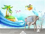تصویر 2 از گالری عکس طرح پوستر کاغذ دیواری نقاشی دیوار اتاق کودک دلفین ماهی و جزیره کوچک