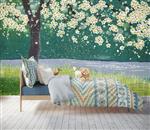 تصویر 3 از گالری عکس طرح پوستر کاغذ دیواری نقاشی آهویی در جنگل با درختان پرشکوفه و گل