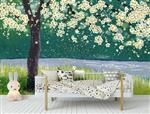 تصویر 2 از گالری عکس طرح پوستر کاغذ دیواری نقاشی آهویی در جنگل با درختان پرشکوفه و گل