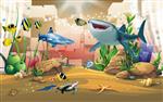 تصویر 1 از گالری عکس طرح پوستر کاغذ دیواری سه بعدی رویای کودکان دنیای زیر آب اتاق کودک