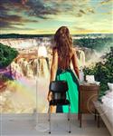 تصویر 2 از گالری عکس طرح پوستر کاغذ دیواری سه بعدی عکاسی از دختری بر فراز آبشار ایگواسو برزیل
