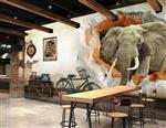 تصویر 2 از گالری عکس طرح لایه باز پوستر کاغذ دیواری سه بعدی نوستالژی فیل در سوراخ دیوار و اسباب اثاثیه قدیمی و زیبا