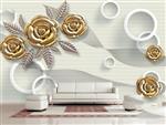 تصویر 3 از گالری عکس طرح لایه باز پوستر کاغذ دیواری سه بعدی اروپایی گل طلا و جواهر با حلقه های برجسته