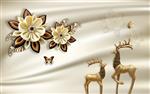 تصویر 4 از گالری عکس طرح پوستر کاغذ دیواری گل های دست ساز سه بعدی و گوزن طلایی