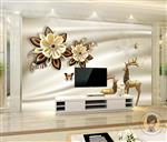 تصویر 3 از گالری عکس طرح پوستر کاغذ دیواری گل های دست ساز سه بعدی و گوزن طلایی