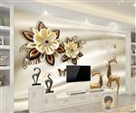 تصویر 6 از گالری عکس طرح پوستر کاغذ دیواری گل های دست ساز سه بعدی و گوزن طلایی