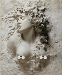 تصویر 1 از گالری عکس طرح پوستر کاغذ دیواری سه بعدی نقش برجسته زیبا از فرشته با تاج گل در قالب نقاشی دیواری و مجسمه سازی