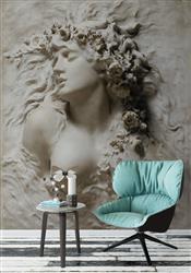 تصویر 2 از گالری عکس طرح پوستر کاغذ دیواری سه بعدی نقش برجسته زیبا از فرشته با تاج گل در قالب نقاشی دیواری و مجسمه سازی