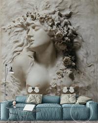 تصویر 4 از گالری عکس طرح پوستر کاغذ دیواری سه بعدی نقش برجسته زیبا از فرشته با تاج گل در قالب نقاشی دیواری و مجسمه سازی