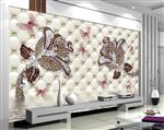تصویر 3 از گالری عکس طرح پوستر کاغذ دیواری سه بعدی گل های رز با نگین های الماس در آب و پس زمینه لمسه