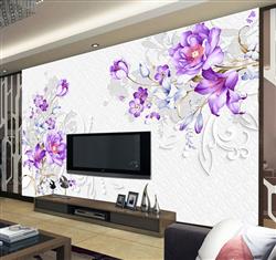 تصویر 2 از گالری عکس کاغذ دیواری سه بعدی طرح رویای گل بنفشه مدرن مینیمالیستی برای دیوار تلویزیون